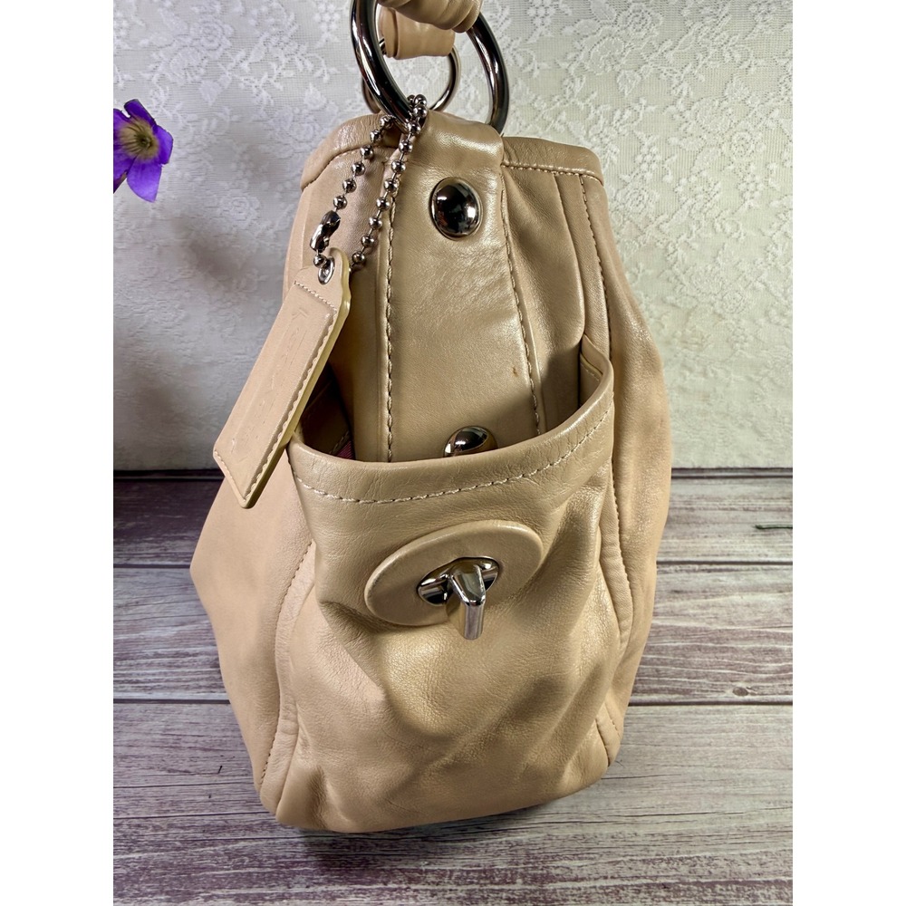 Coach Ergo Pleated Hobo Bag Tan Leather Shoulder Bag Pink Lining 13412 - Picture 13 of 15